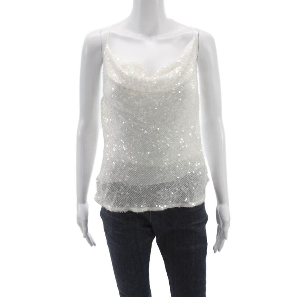 LaPointe Womens White Viscose Cowl Neck Camisole Tie Sleeveless Party Size 4